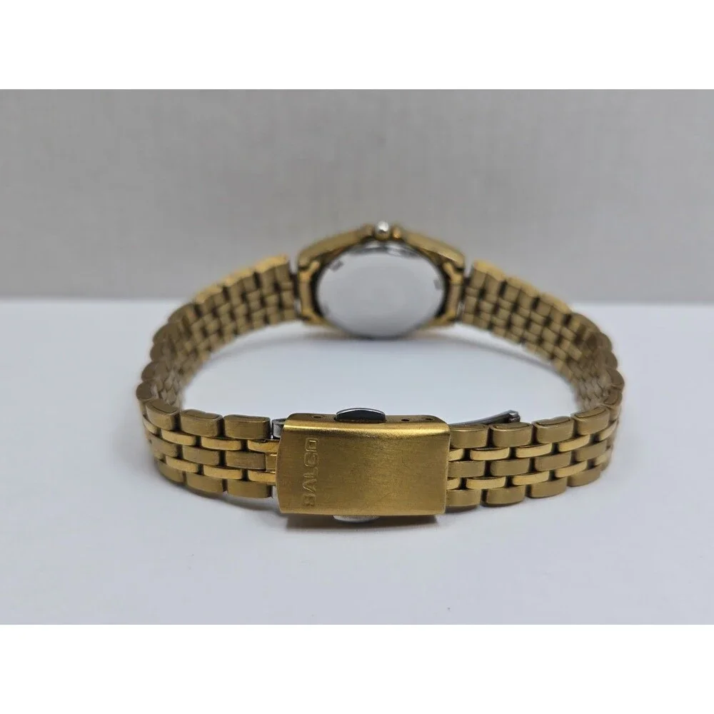 Womens Salco Gold Tone Quartz Bracelet Dress Watch Dainty Petite New Battery